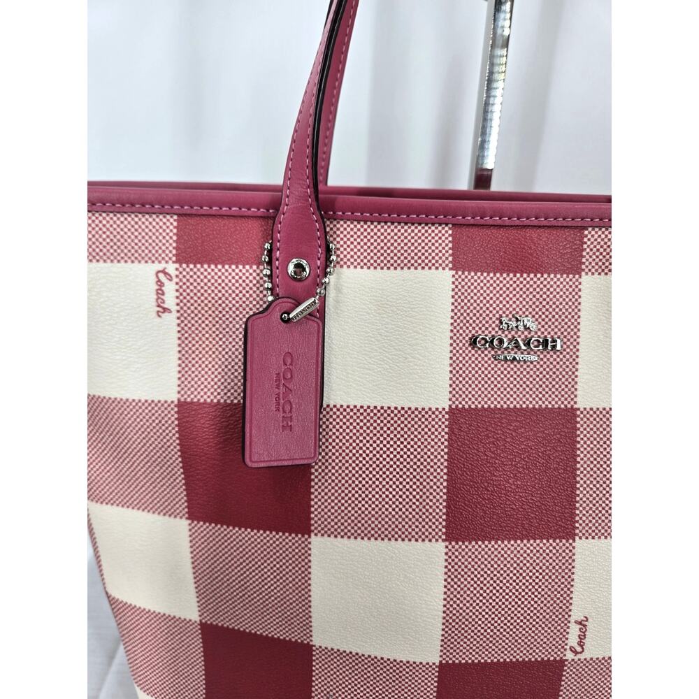 Coach City Zip Tote in Multi-Pink Plaid Print Style F66929 - Picture 16 of 16